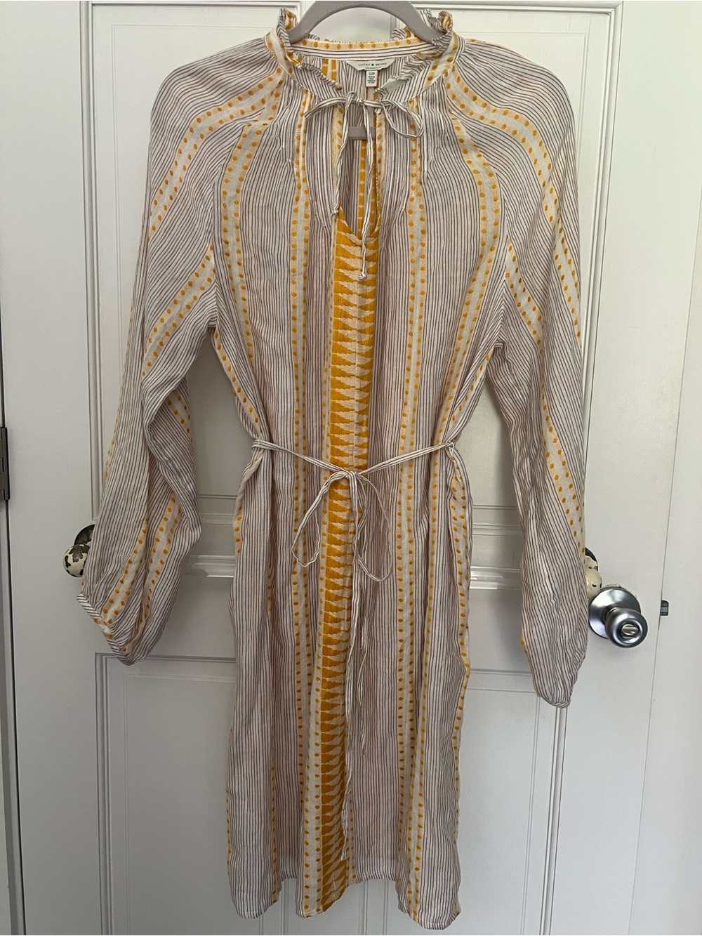 Lucky Brand Gauzy Striped Tie-Neck Long Sleeve Dress